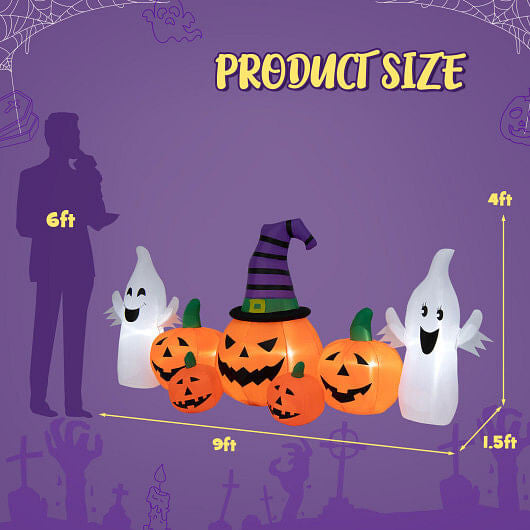 9 Feet Long Halloween Inflatable Pumpkins with 2 Ghosts-3