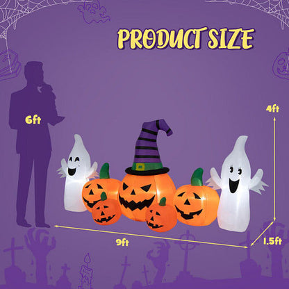 9 Feet Long Halloween Inflatable Pumpkins with 2 Ghosts-3