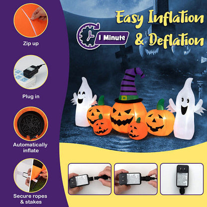 9 Feet Long Halloween Inflatable Pumpkins with 2 Ghosts-4