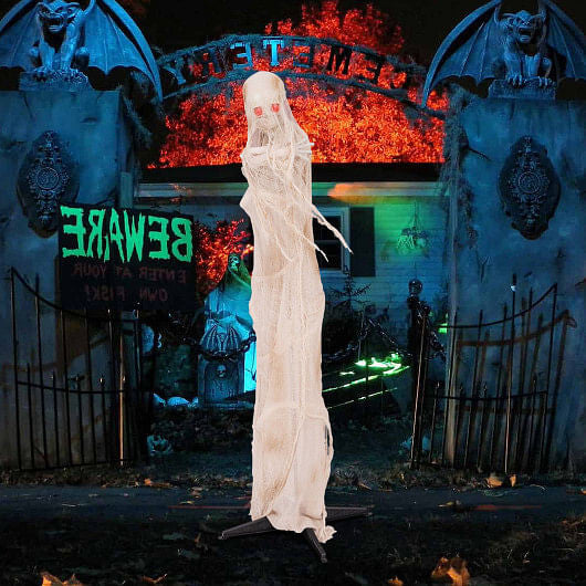 6FT Halloween Animated Standing Mummy with LED Red Glowing Eyes-2