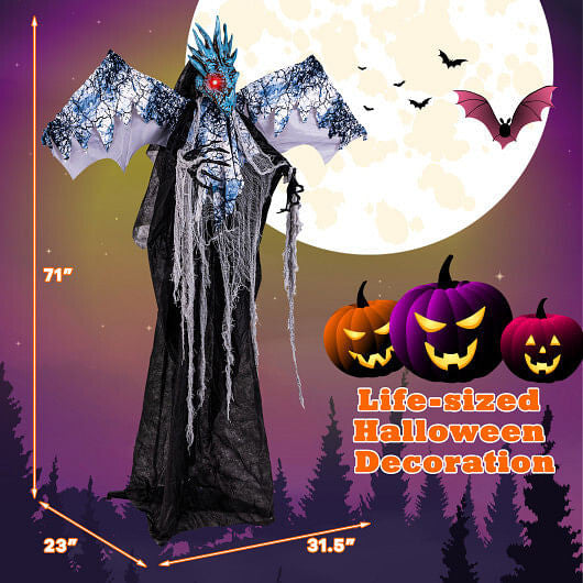 6ft Halloween Animatronic Decoration with Light Up Eyes Posable Wings and Arms-2