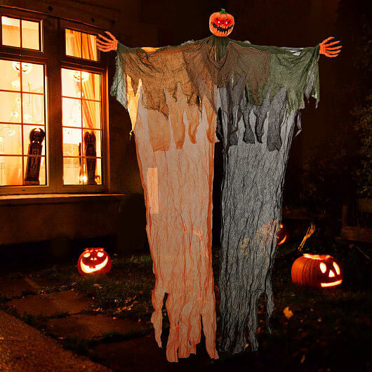 6 Feet Hanging Pumpkin Ghost with Red Glowing Eyes and Bendable Arms-2