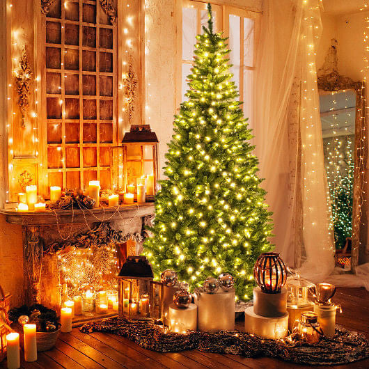 8 FT Corner Artificial Christmas Tree with 1137 Branch Tips and 360 Warm White LED Lights-3