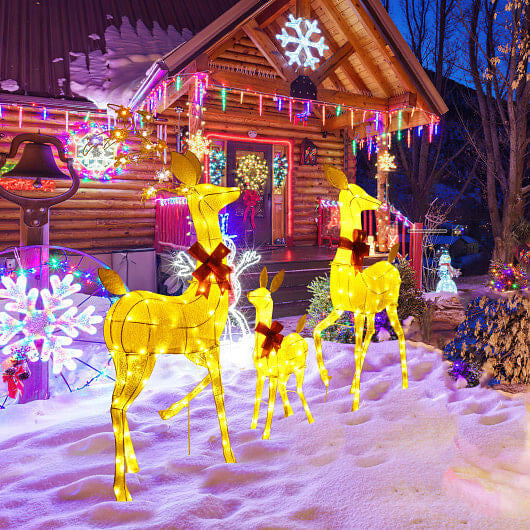 3 Pieces Lighted Family Deer Set with LED Lights and RGB Flashing Lights-3