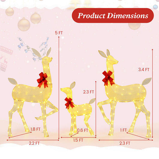 3 Pieces Lighted Family Deer Set with LED Lights and RGB Flashing Lights-4