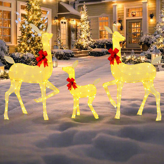3 Pieces Lighted Family Deer Set with LED Lights and RGB Flashing Lights-2