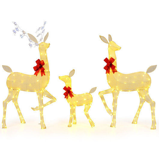 3 Pieces Lighted Family Deer Set with LED Lights and RGB Flashing Lights-0