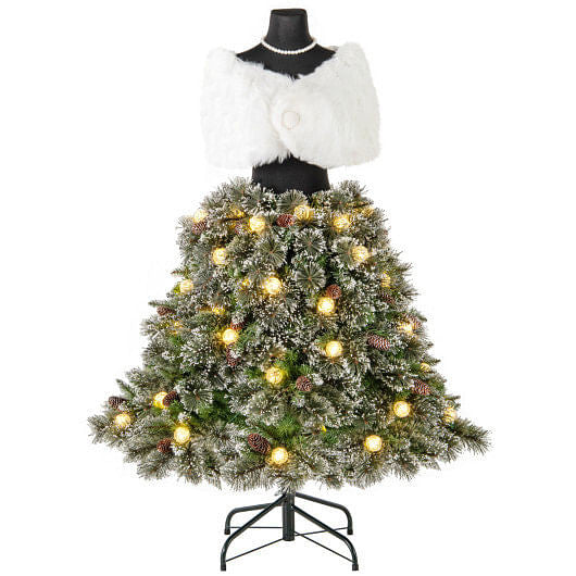 5 FT Pre-lit Mannequin Artificial Christmas Tree Hinged Dress Form Xmas Tree with 465 Branch Tips-0