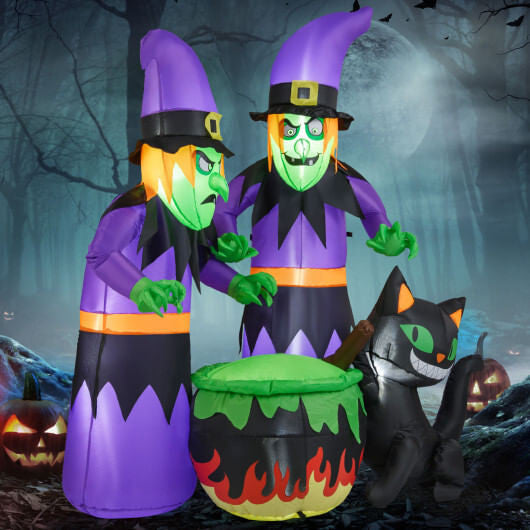6 Ft Inflatable Halloween Witches with Cauldron & Black Cat-0