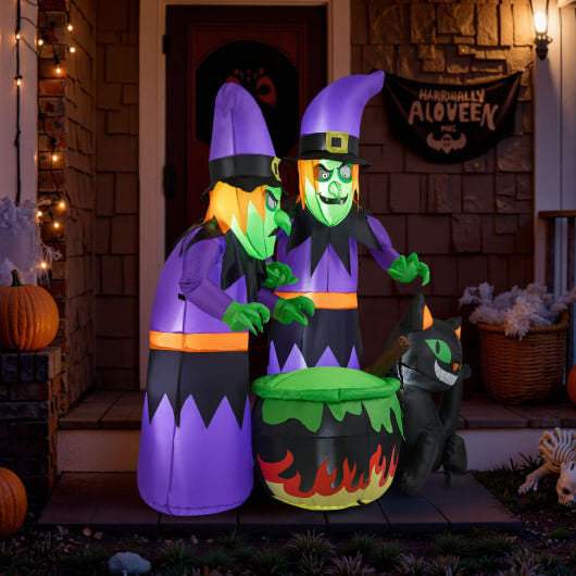 6 Ft Inflatable Halloween Witches with Cauldron & Black Cat-1