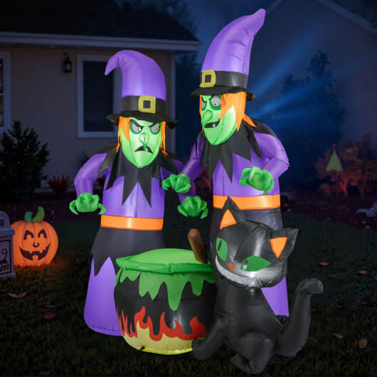 6 Ft Inflatable Halloween Witches with Cauldron & Black Cat-3