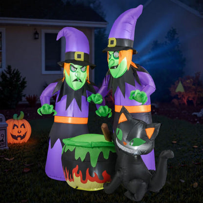 6 Ft Inflatable Halloween Witches with Cauldron & Black Cat-3
