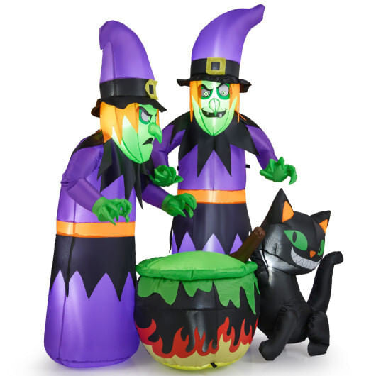 6 Ft Inflatable Halloween Witches with Cauldron & Black Cat-4