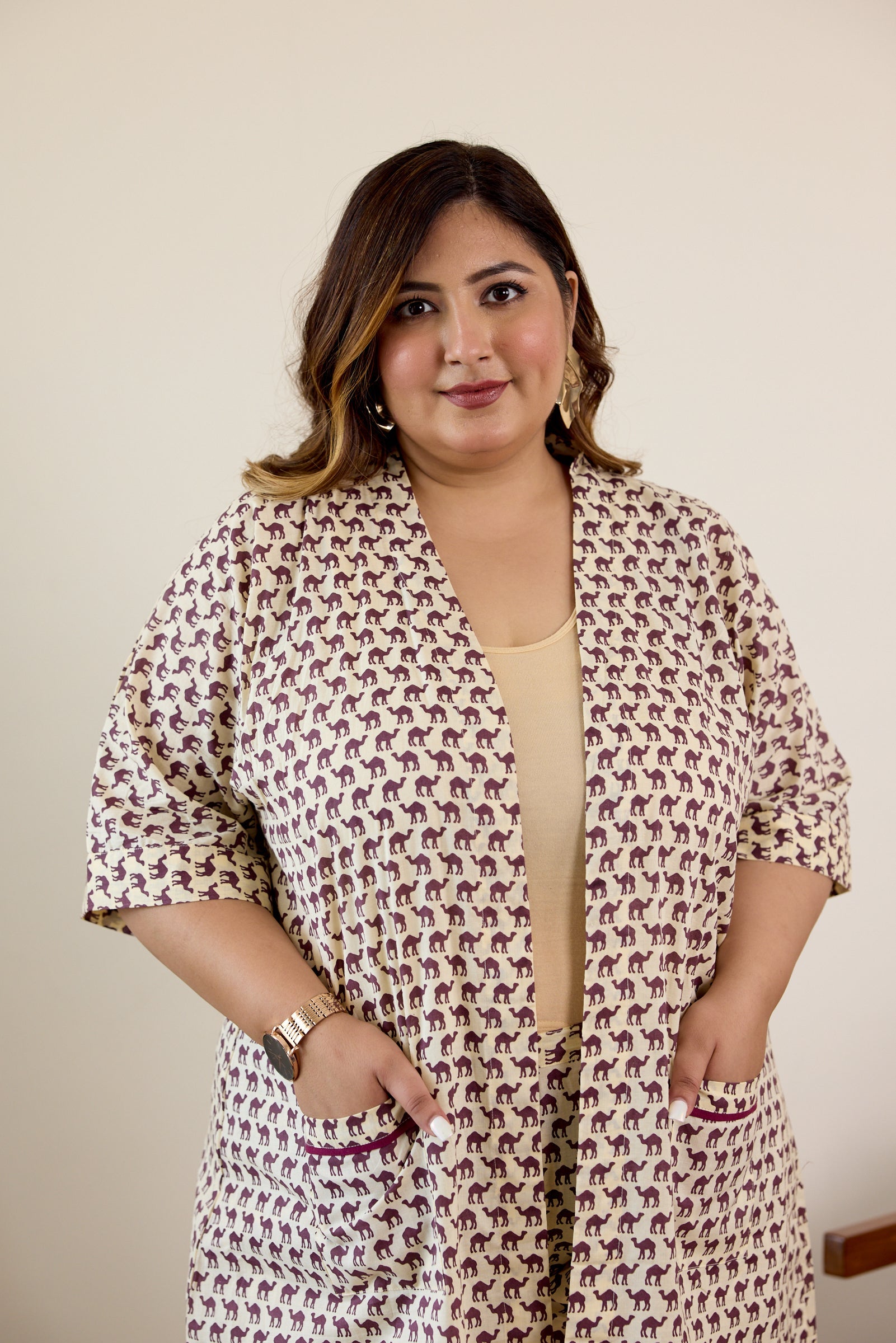 Camel Print Jacket and Pants Set(set of 2)-4