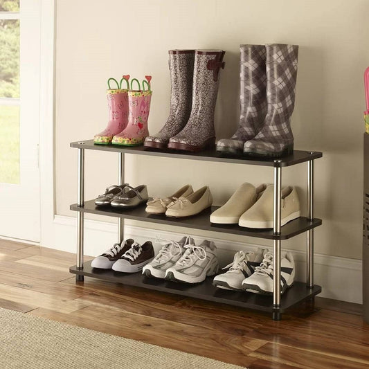 Espresso 3-Shelf Modern Shoe Rack - Holds up to 12 Pair of Shoes-0