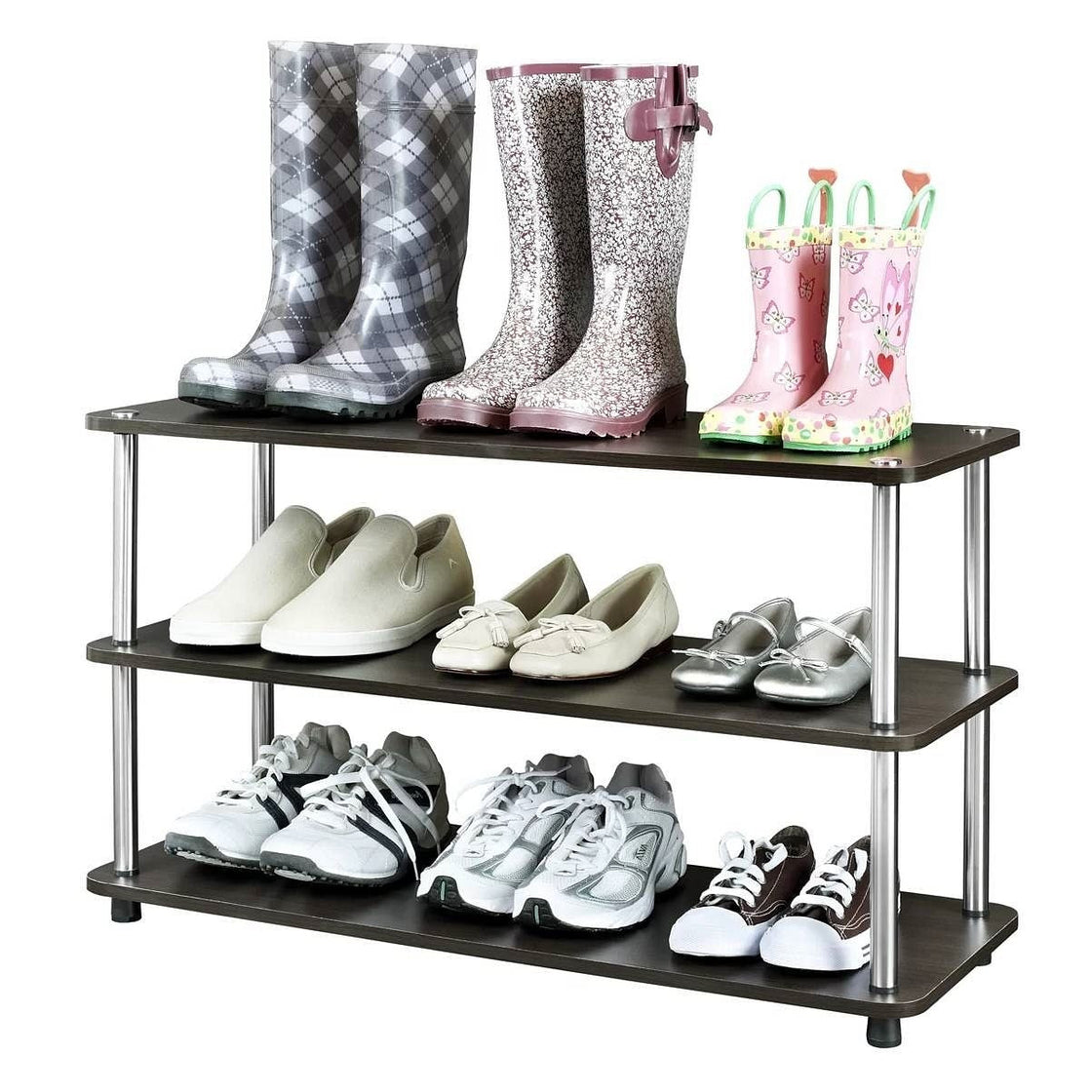 Espresso 3-Shelf Modern Shoe Rack - Holds up to 12 Pair of Shoes-2