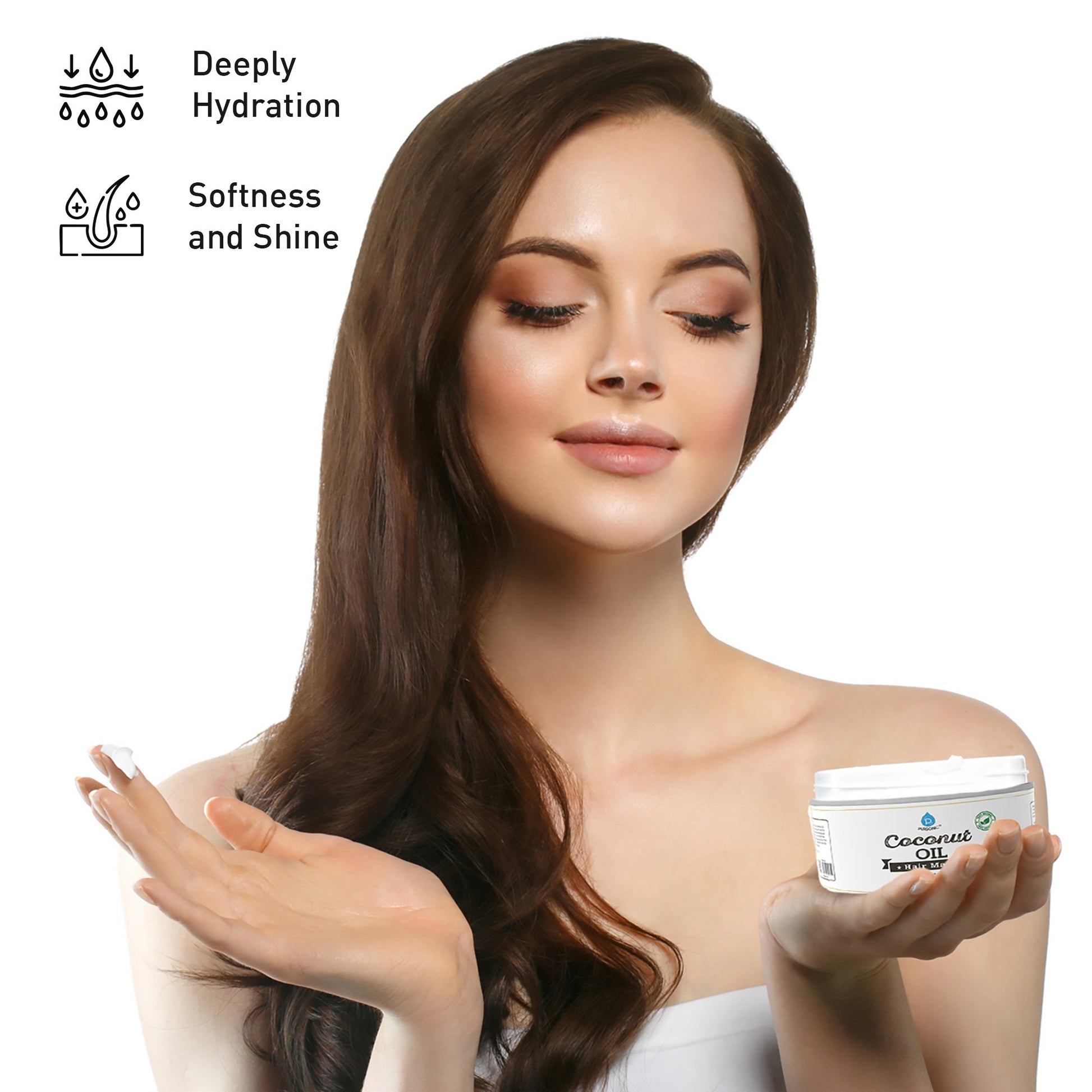 Hair Care and Massage Bundle: Bath Brush and Rubber Massager with Lotus wooden handle + 100% Natural Coconut Oil Hair Mask 10 Oz-2