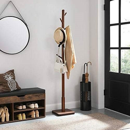 Adjustable Height Mid-Century Modern Style Coat Rack in Walnut Wood Finish-0