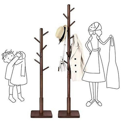 Adjustable Height Mid-Century Modern Style Coat Rack in Walnut Wood Finish-1