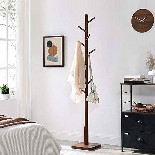 Adjustable Height Mid-Century Modern Style Coat Rack in Walnut Wood Finish-2