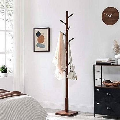 Adjustable Height Mid-Century Modern Style Coat Rack in Walnut Wood Finish-2