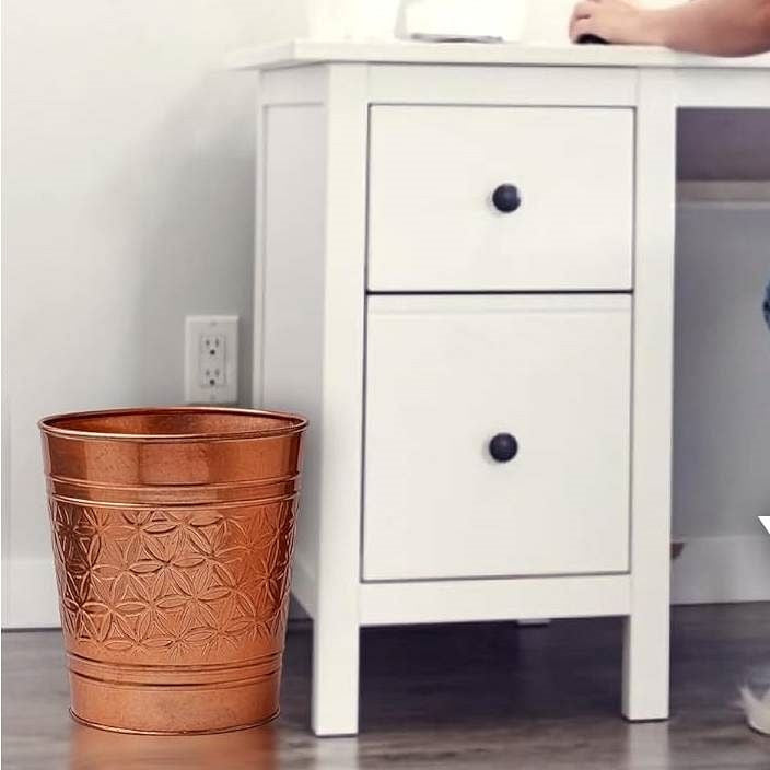 Bathroom Bedroom Metal Trash Can Waste Basket in Copper Finish-1