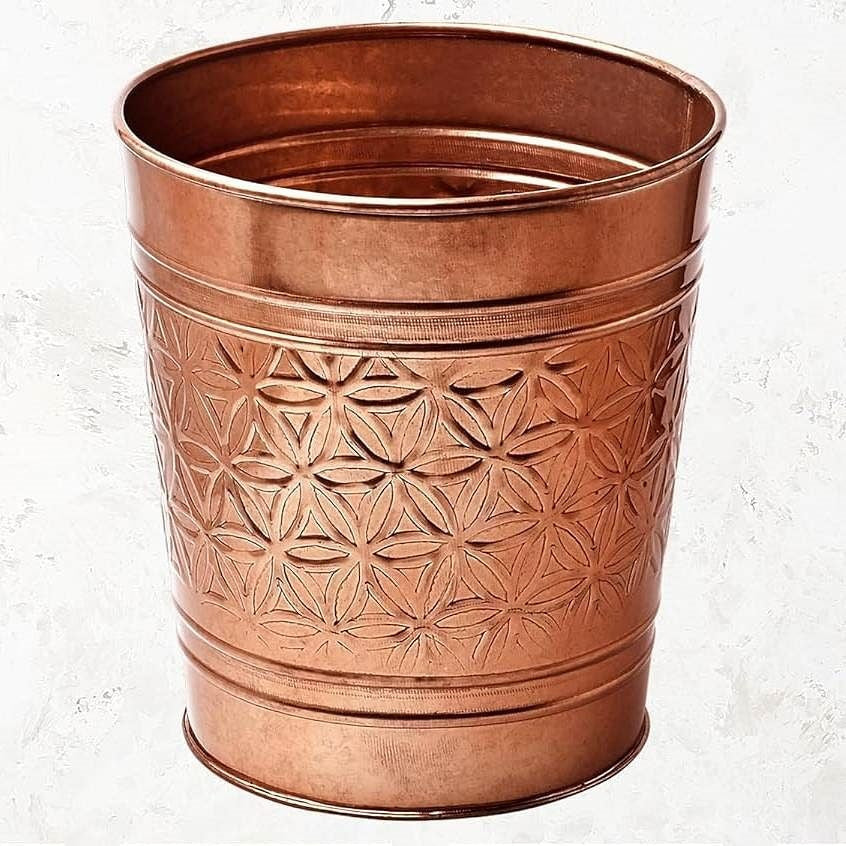 Bathroom Bedroom Metal Trash Can Waste Basket in Copper Finish-2