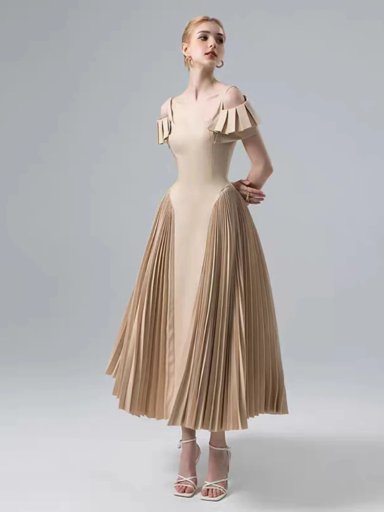 Camisole Backless Party Dress with Pleated and Patchwork Details For Women, SoHo, BYMANYC New York.-1