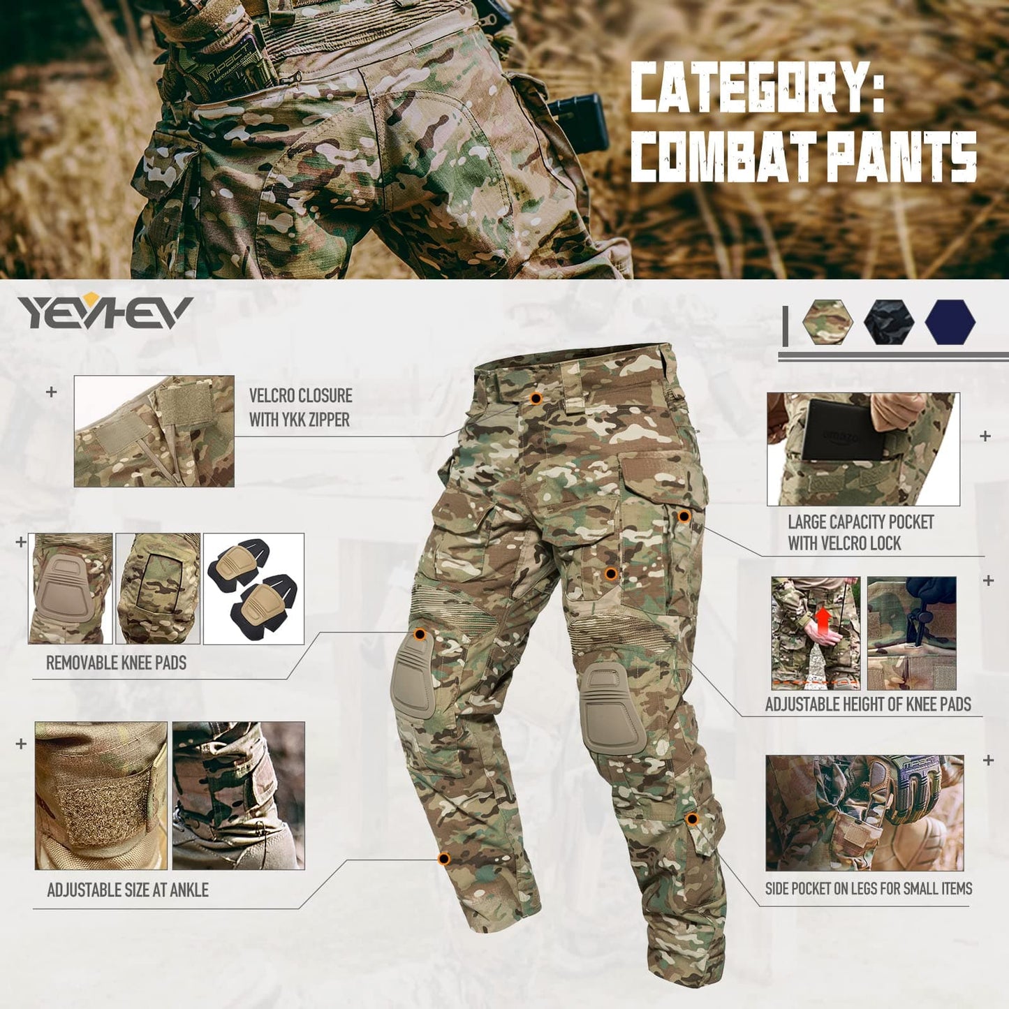 Army Tactical Desert Combat Suits with Knee Pads - G3-4