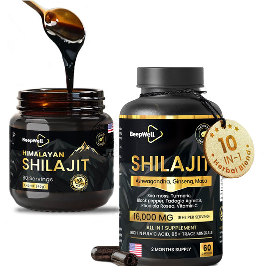 BeepWell Shilajit Resin + Capsules Combo – Himalayan Resin (80 Servings) + Capsules with Ashwagandha & Sea Moss (60 Count)-0