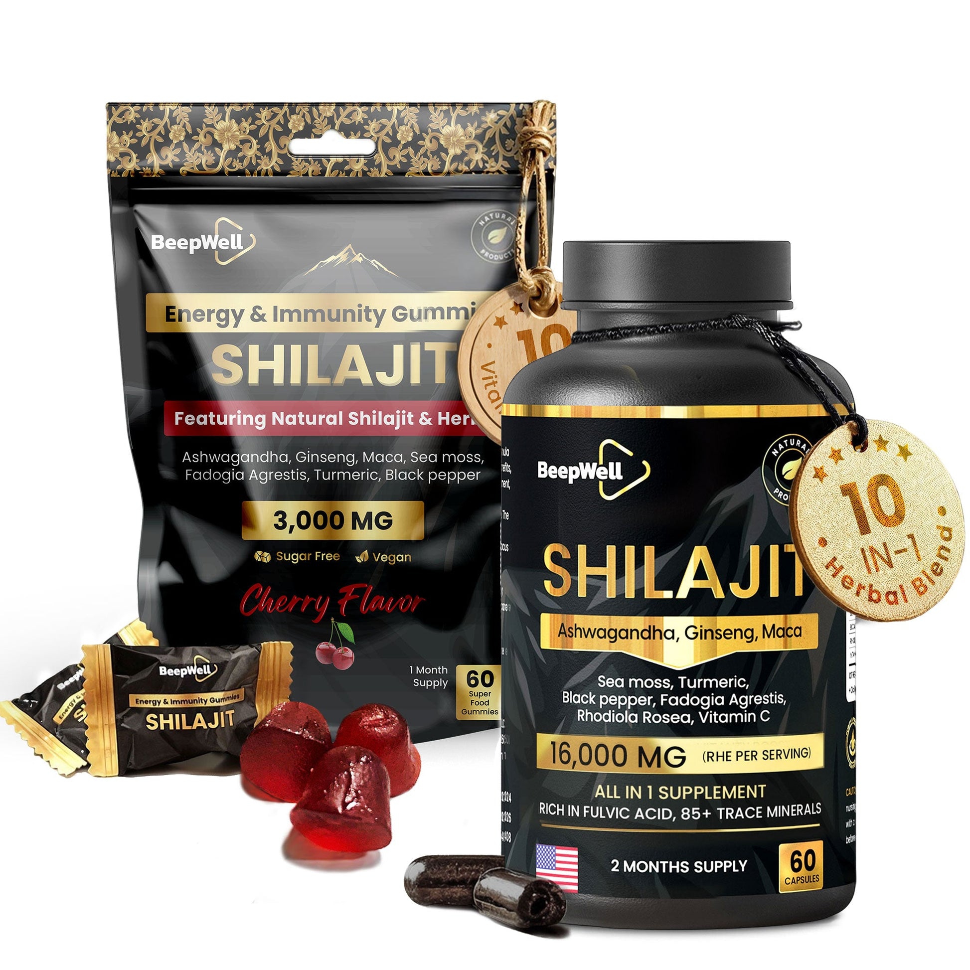 BeepWell Shilajit Capsules 16,000MG – High Strength Daily Blend with Ashwagandha, Sea Moss, Maca & Fulvic Acid – 60 Vegan Capsules for Vitality & Balance-0