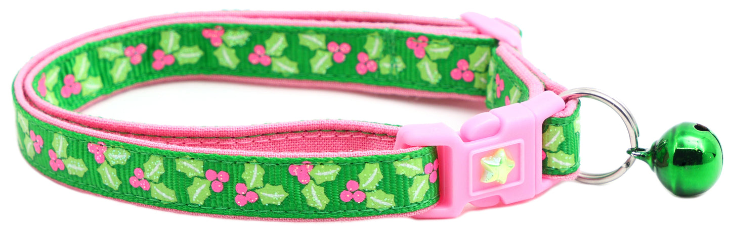 Holly Leaves Breakaway Cat Collar-1