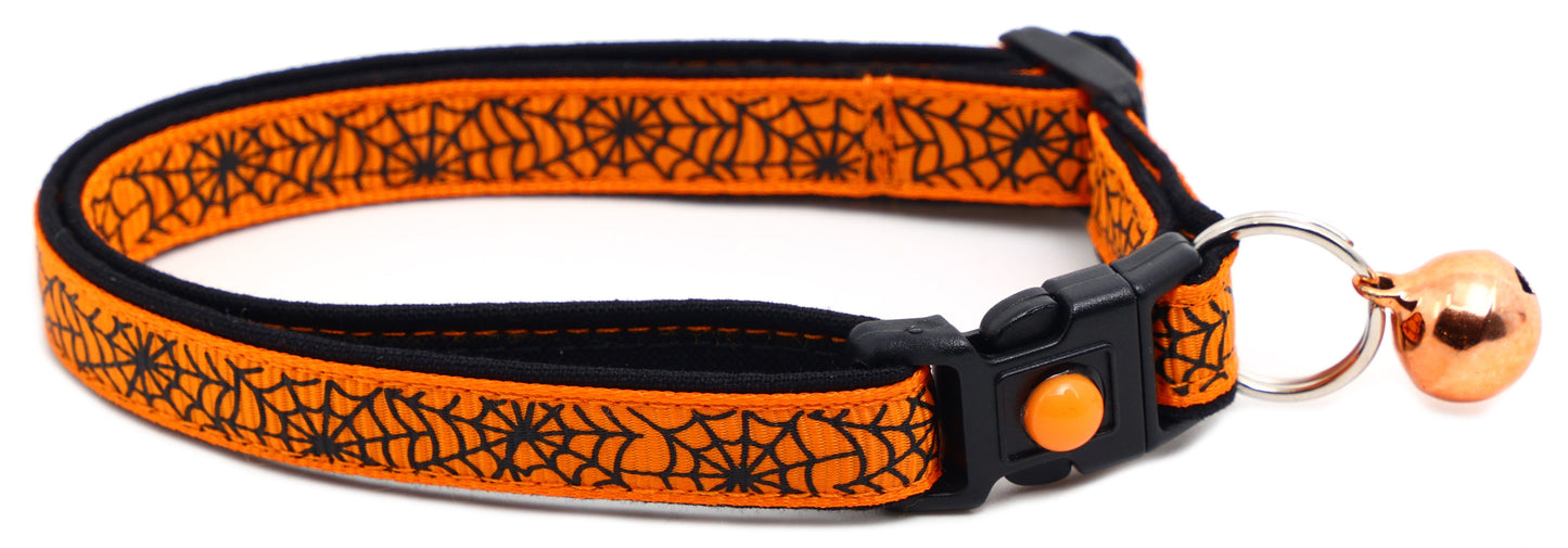 Black Spiderwebs on Orange Cat Collar-1