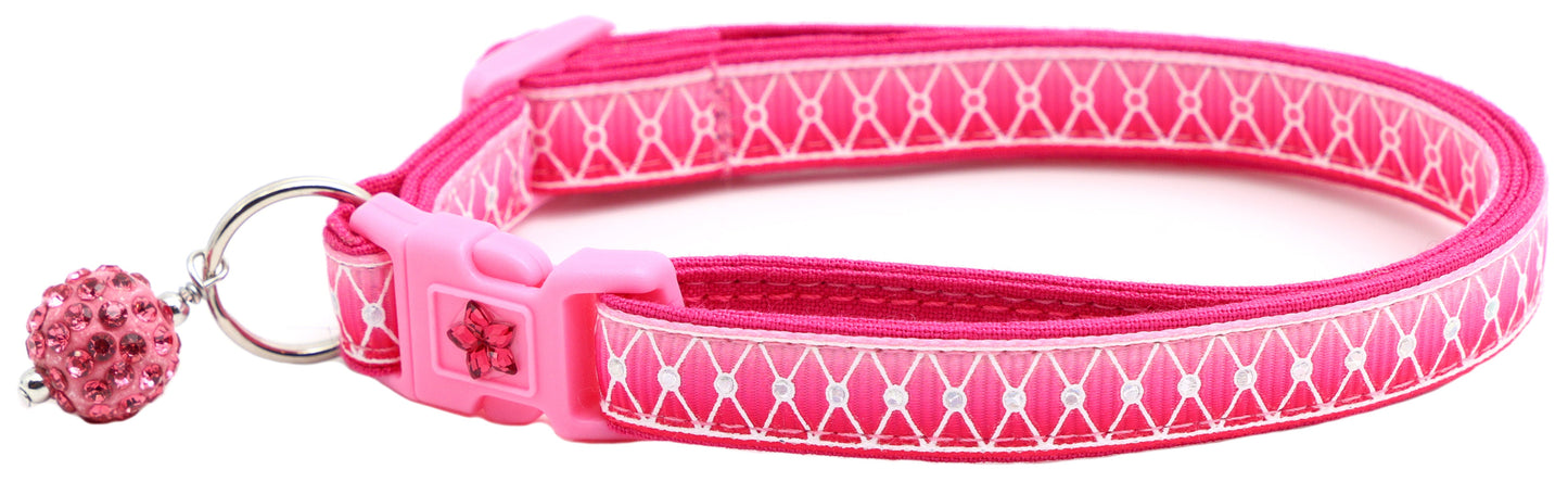 Diamond Mesh over Pink Ombre Breakaway Cat Collar-2