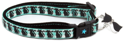 Glittering Black Cats on Plaid Breakaway Cat Collar-2
