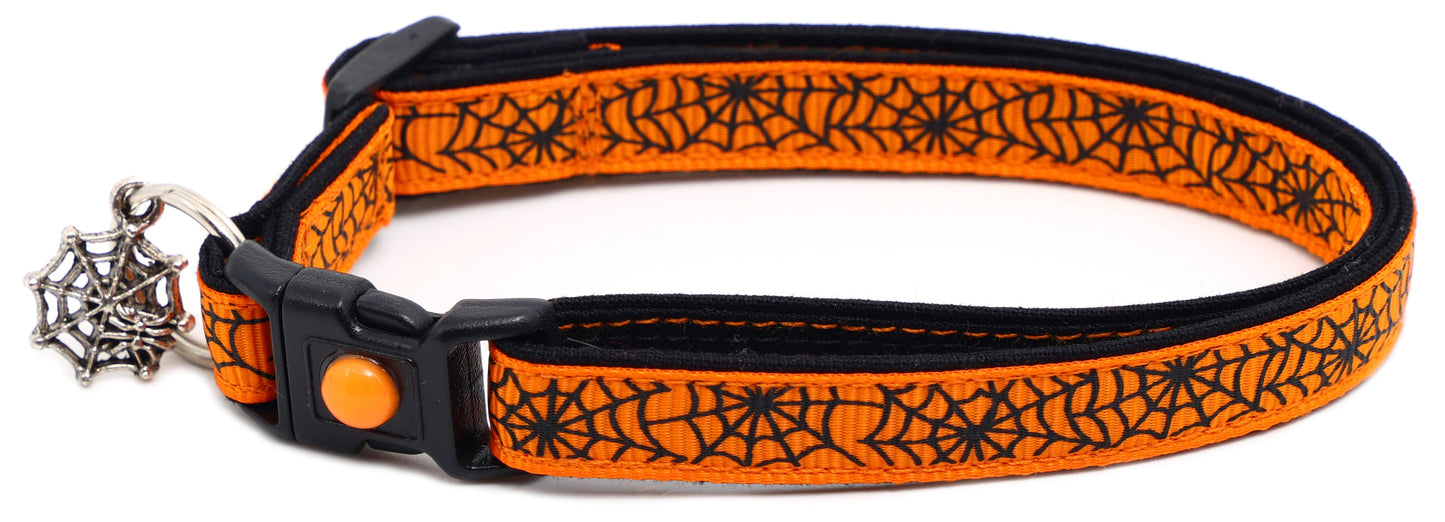 Black Spiderwebs on Orange Cat Collar-2