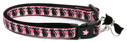 Glittering Black Cats on Plaid Breakaway Cat Collar-16