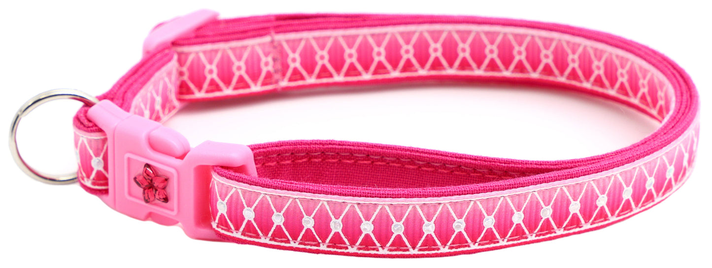 Diamond Mesh over Pink Ombre Breakaway Cat Collar-3