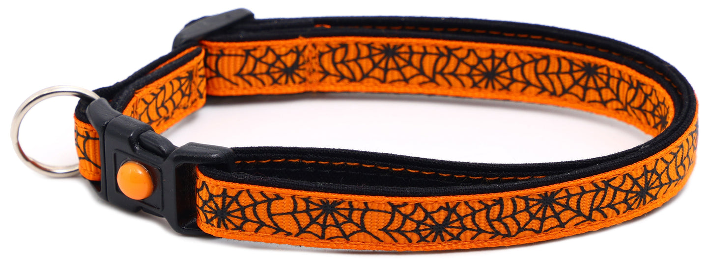 Black Spiderwebs on Orange Cat Collar-3