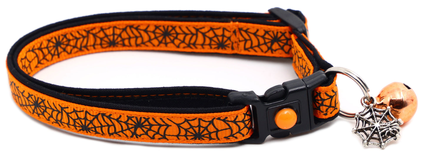 Black Spiderwebs on Orange Cat Collar-4