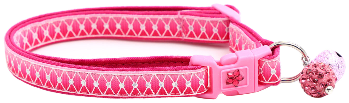 Diamond Mesh over Pink Ombre Breakaway Cat Collar-4