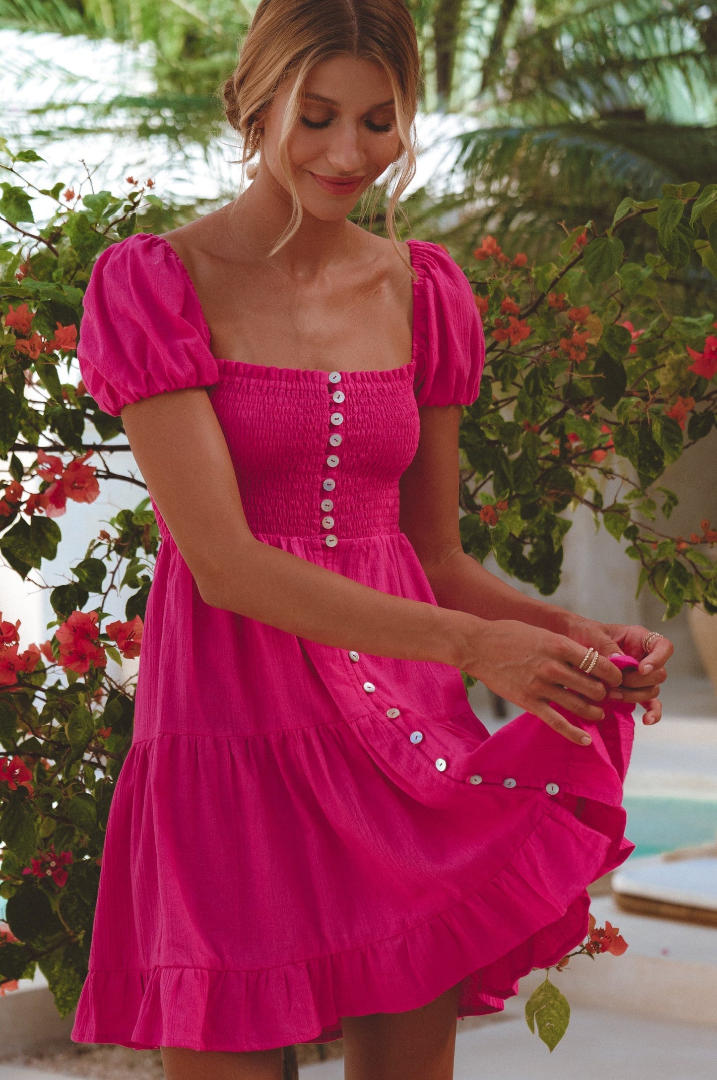 Catalina Smocked Linen Mini Dress-0