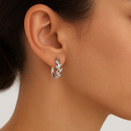 Leaf Vine Moissanite Hoop Earrings –  14k Yellow Gold-1