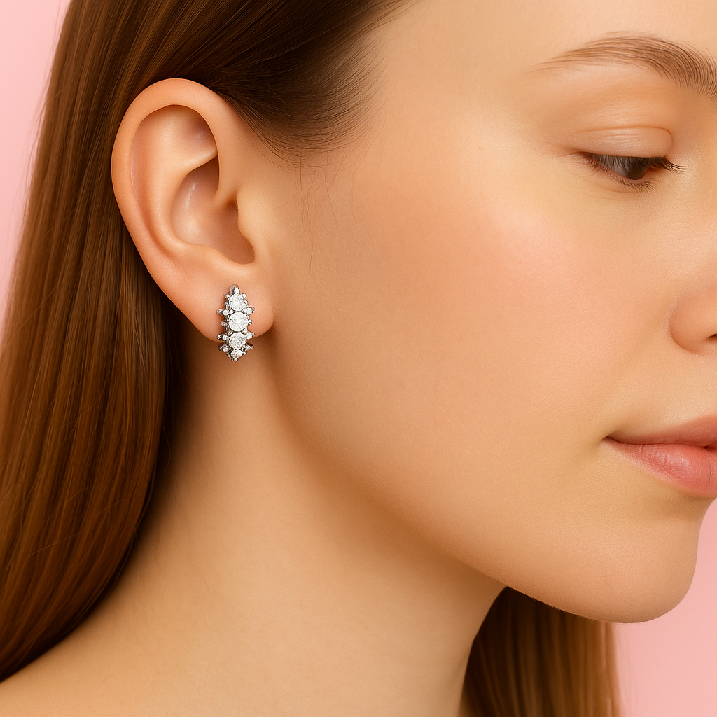 Double Row Moissanite Huggie Hoop Earring – 14k Yellow Gold-1