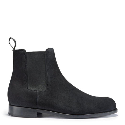 Black Suede Chelsea Boots, Welted Leather Sole-0