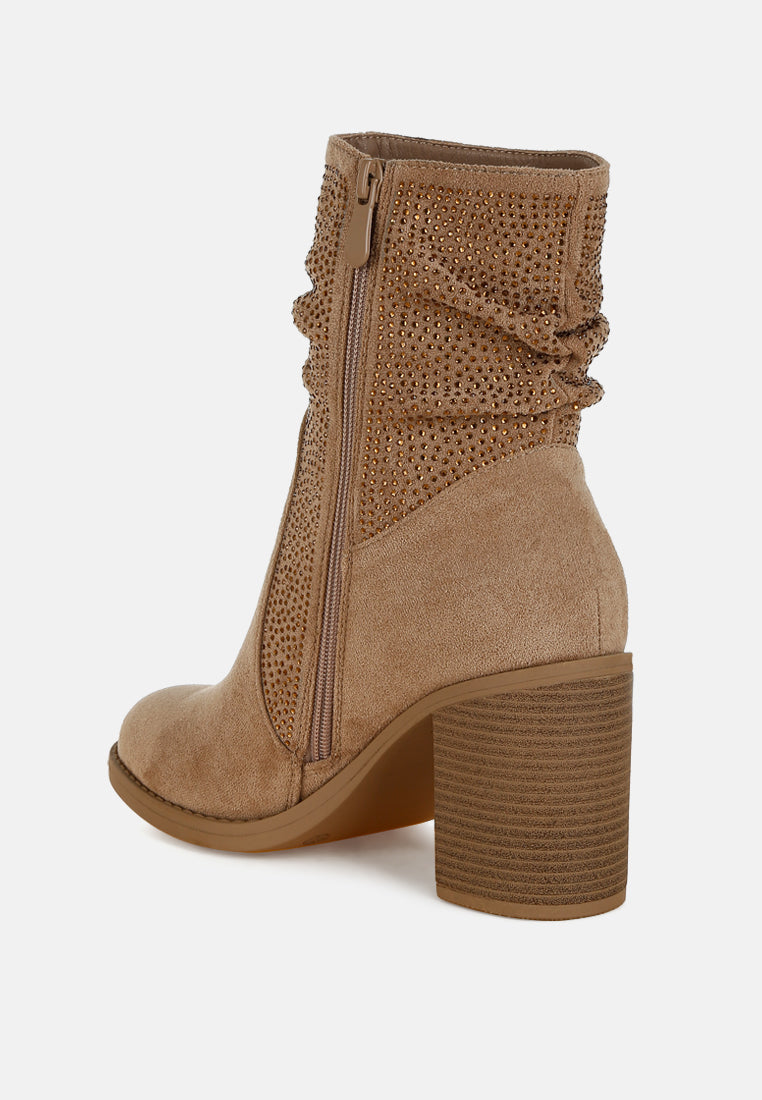 Chinar Rhinestone Studded Slouchy Ankle Boots-3
