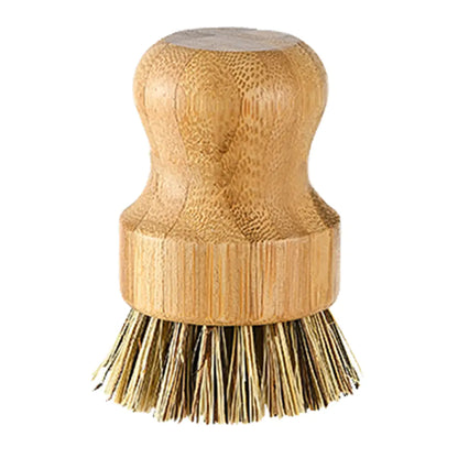 Bamboo Cleaning Brushes with Round Handles for Kitchen