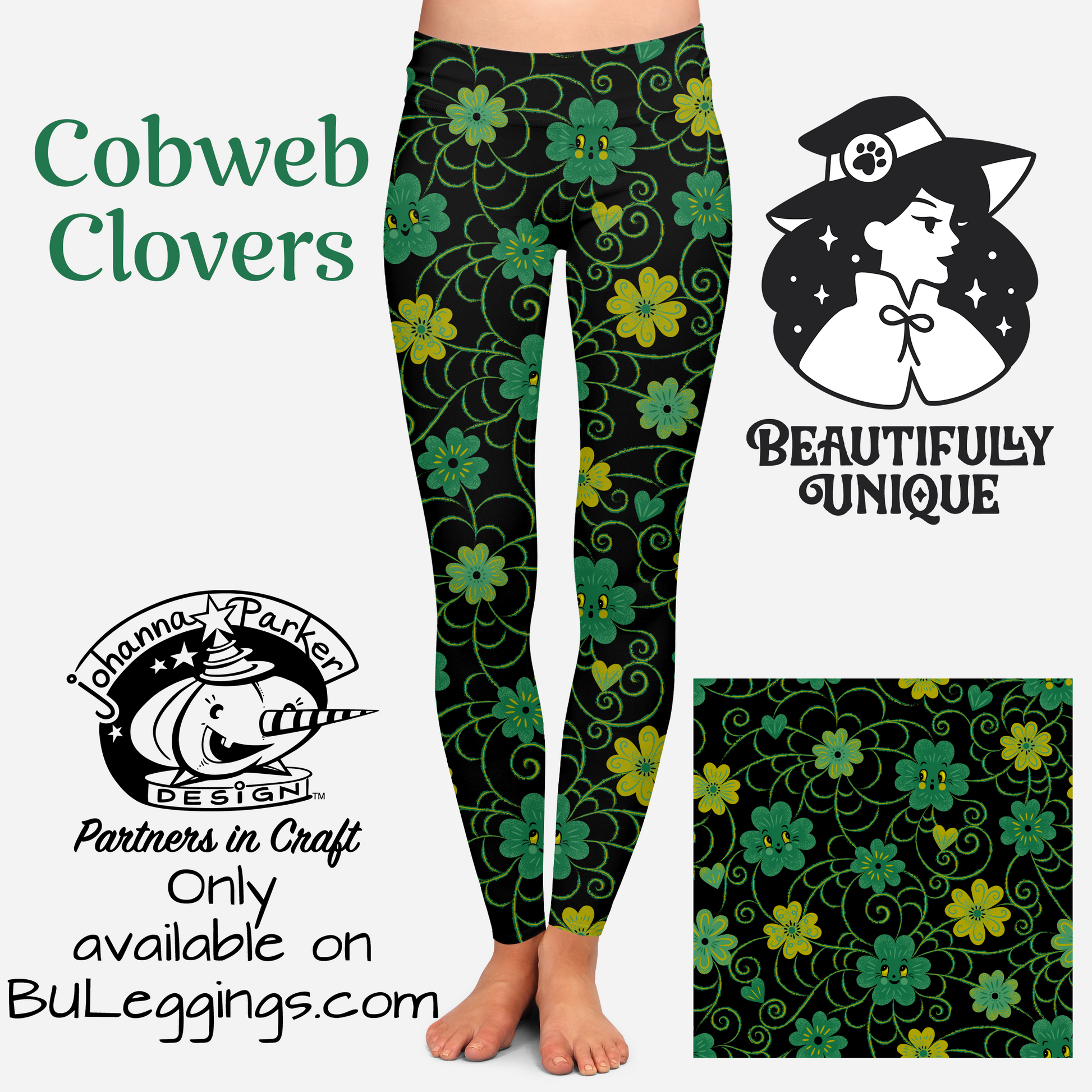 Cobweb Clovers (Johanna Parker Exclusive) - High-quality Handcrafted Vibrant Leggings-1