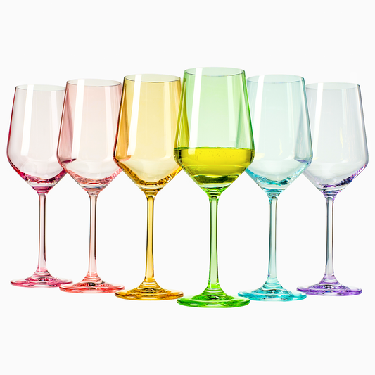 Colored Crystal Wine Glass Set of 6, Large Stemmed 12 oz Glasses, Great for all Occasions & Special Celebrations Unique Italian Style Tall Drinkware for Red & White Wine, Water Dinner, Color Glassware-0