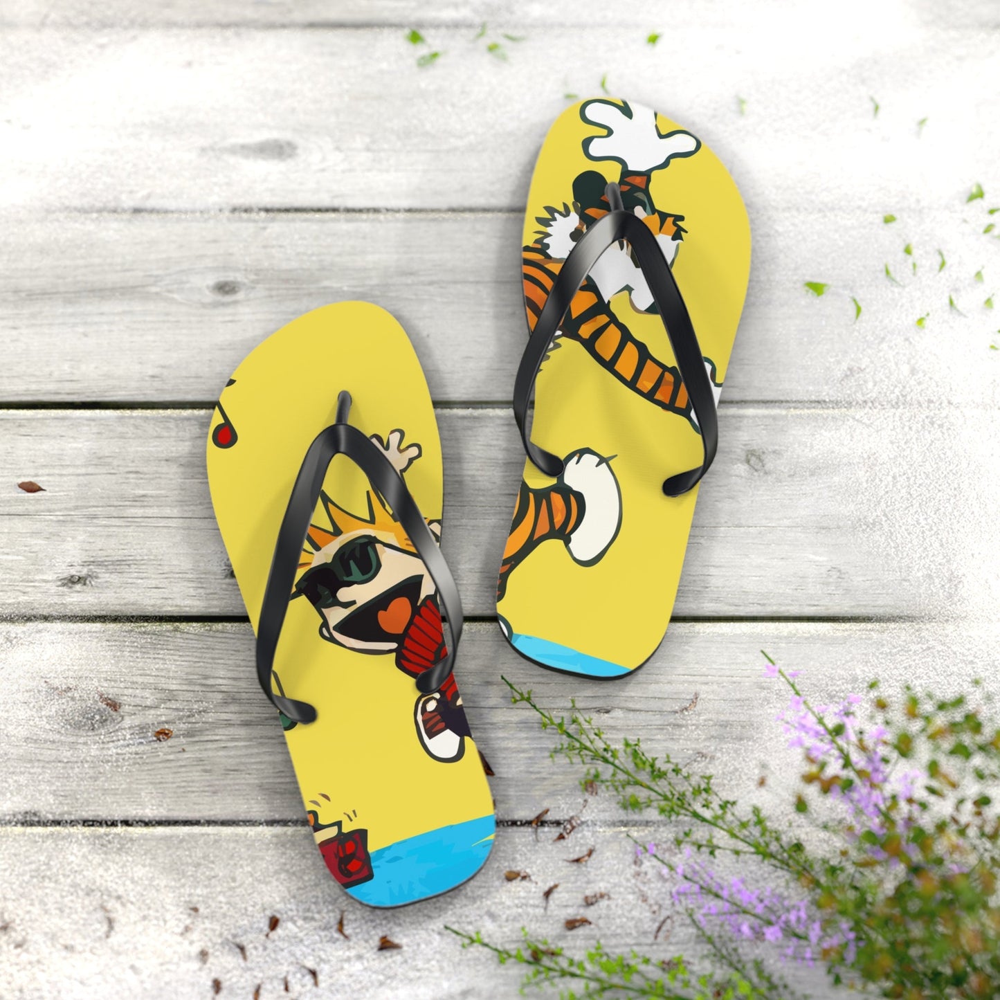 Calvin and Hobbes Dancing with Record Player Flip-Flops-3